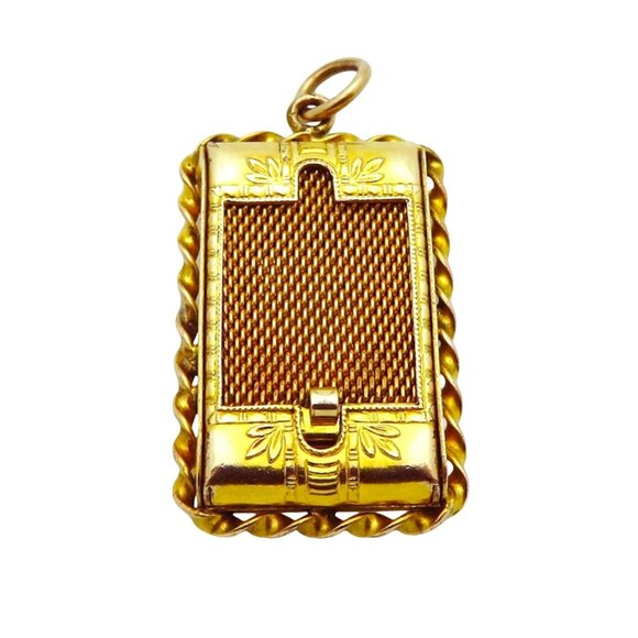 Antique Art Deco 12K Gold Filled Sliding Picture Photo Flower Locket Pendant - Picture 9 of 10